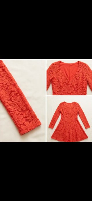 Vestido coral encaje manga larga