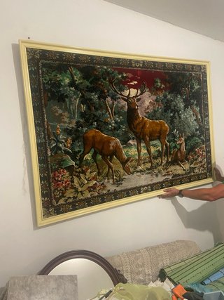 Cuadro Tapiz Ciervos Bosque Marco
