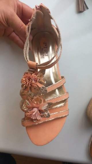 Sandalias fiesta Pitti doradas y naranjas T.36