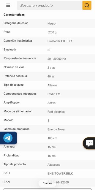 Altavoz Bluetooth Energy Tower 3 Negro