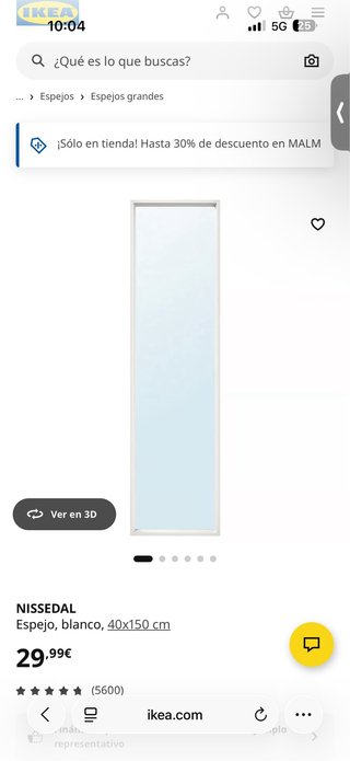 Espejo de cuerpo entero (opción blanco o negro)