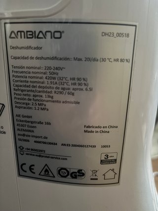Deshumidificador compacto Ambiano (DH23-00528)