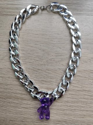 Collar cadena gruesa con oso morado
