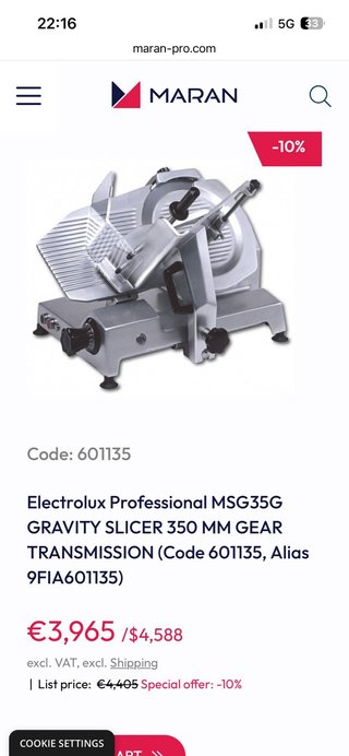 Cortadora de fiambres Electrolux modelo 601135