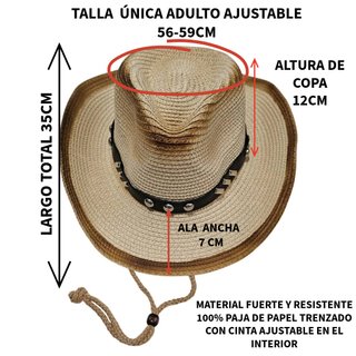 Sombrero Vaquero Beige Ajustable Talla M/L Adulto