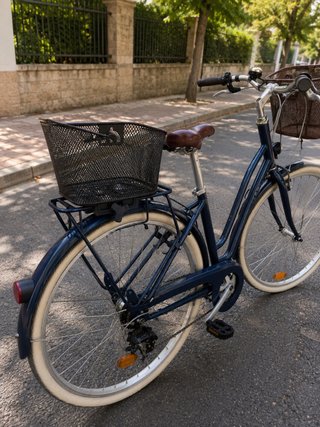 Bicicleta de paseo azul con cesta