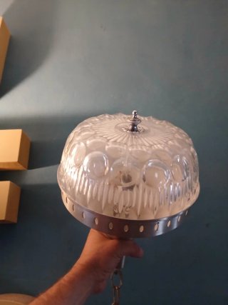 Lampadario vintage anni 70 oro e vetro