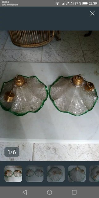 Coppia di lampade in cristallo verde e trasparente