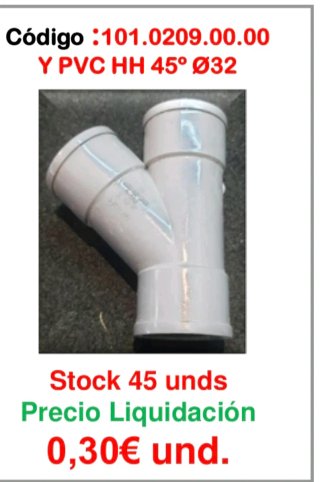 Lote 20ud Y PVC HH 45° Ø32