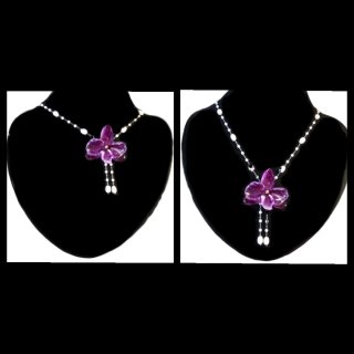 Collar Orquídea Natural Morado y Perlas