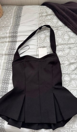 Top Zara Halter Volantes Negro XS