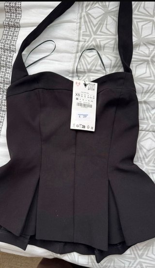 Top Zara Halter Volantes Negro XS