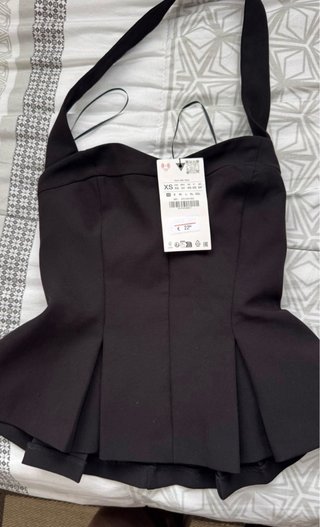 Top Zara Halter Volantes Negro XS