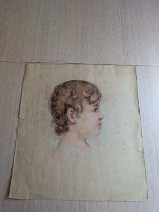 Dibujo Antiguo al Pastel - Retrato de Niño