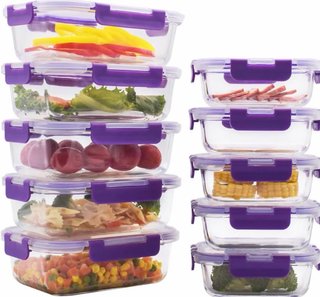 Set 10 Recipientes Cristal Comida Tapa Morada