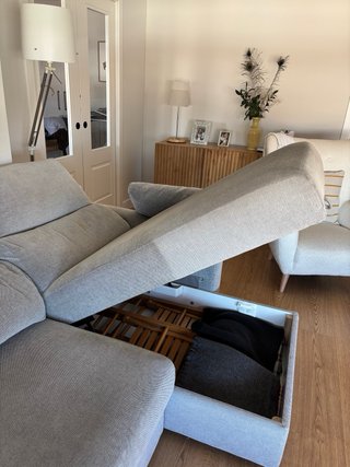 Sofá 3 plazas Chaiselongue IKEA Gris Tela