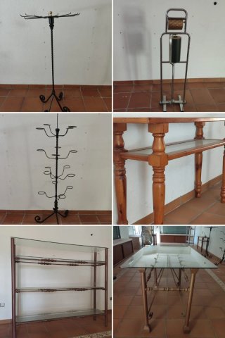 Lote expositores tienda hierro forjado  y cristal