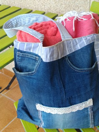 Bolso Tote de tela vaquera y rayas