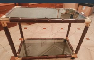 Mesa auxiliar cristal y madera