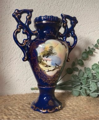 Jarrón Vintage ELPA Alcobaça Portugal Azul
