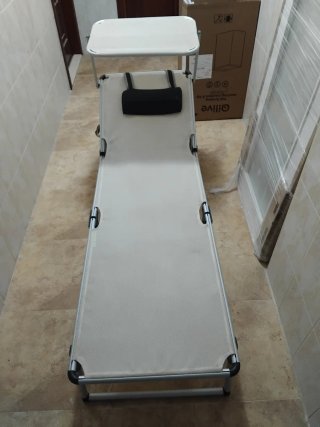 Tumbona plegable playa beige y plata
