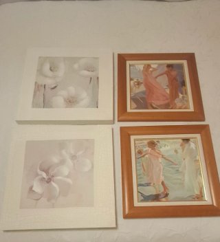 4 Cuadros Decorativos Flores Beige