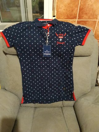 Polo Valecuatro Azul Estampado Anclas Talla XL