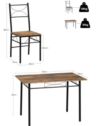 Conjunto MESA + 4 SILLAS madera y metal