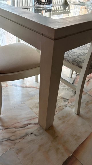 Mesa comedor blanca cristal madera
