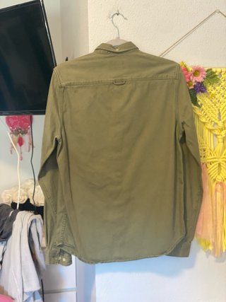 Camisa Zara Verde Oliva Manga Larga