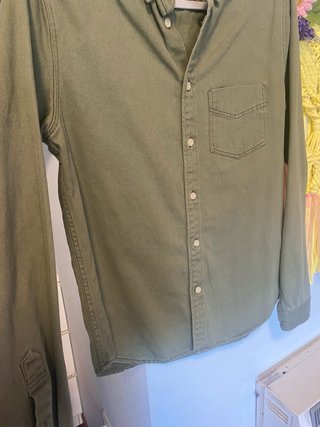 Camisa Zara Verde Oliva Manga Larga