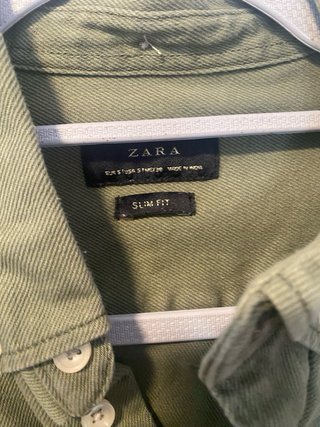 Camisa Zara Verde Oliva Manga Larga