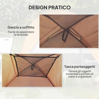 Tienda De Camping Para 3 Personas Con Suelo, Tienda De Trekking Familiar En Forma De Cúpula Impermeable 3000Mm Con Bolsillos Extraíbles, Gancho Para Linterna Y Bolsa De Transporte