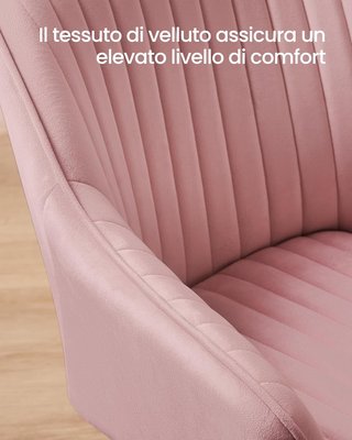 Silla de Comedor, Silla de Cocina, Sillón de Terciopelo Acolchado con Reposabrazos, Soporta 120 Kg, Patas de Metal, para Comedor, Cocina, Rosa Pastel y Dorado Pálido LDC087R01
