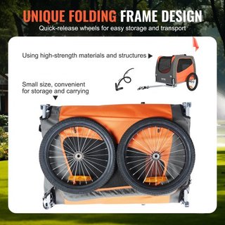 Remolque para Perros, Soporta hasta 30 kg, Carrito para Mascotas, Transportador de Bicicleta, Marco Plegable Fácil con Ruedas de Liberación Rápida, Acoplador Universal para Bicicleta, Reflectores,...