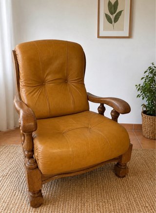 Sillón de cuero y madera