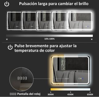 Espejo Baño LED Bluetooth 3 Colores