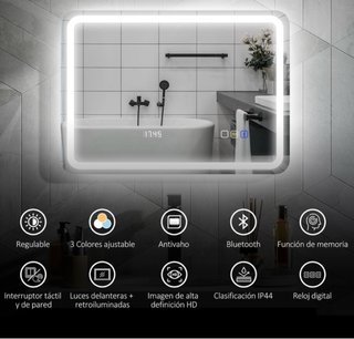 Espejo Baño LED Bluetooth 3 Colores