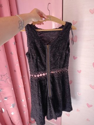 Vestido negro encaje mujer
