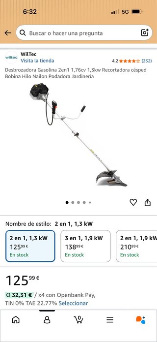 Desbrozadora Gasolina 2en1 1,3kw  Se ha usado 1 h