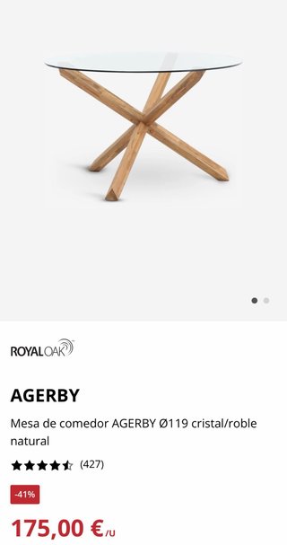Mesa comedor AGERBY Ø119 cristal/roble