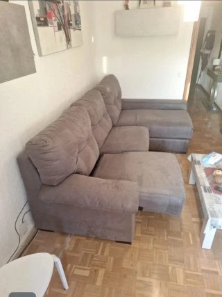 Sofá chaise longue gris tela