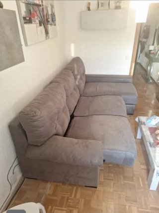 Sofá chaise longue gris tela