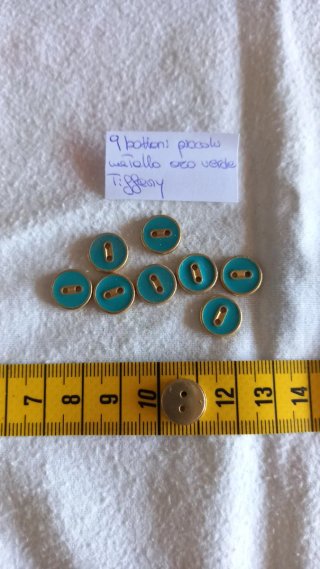 9 bottoni piccoli oro verde Tiffany nuovi cucito