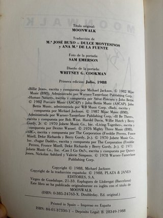 Libro Moonwalk Michael Jackson primera ed 1988