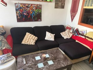 Sofá chaise longue tela negro y beige