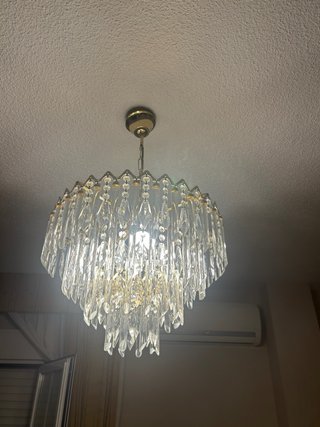 Lámpara Techo Cristal Dorada + 2 Mesita