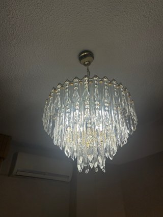 Lámpara Techo Cristal Dorada + 2 Mesita