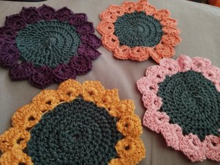 Cesta Crochet Flores Posavasos