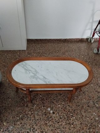 Mesa de centro ovalada mármol y madera 100x50x42